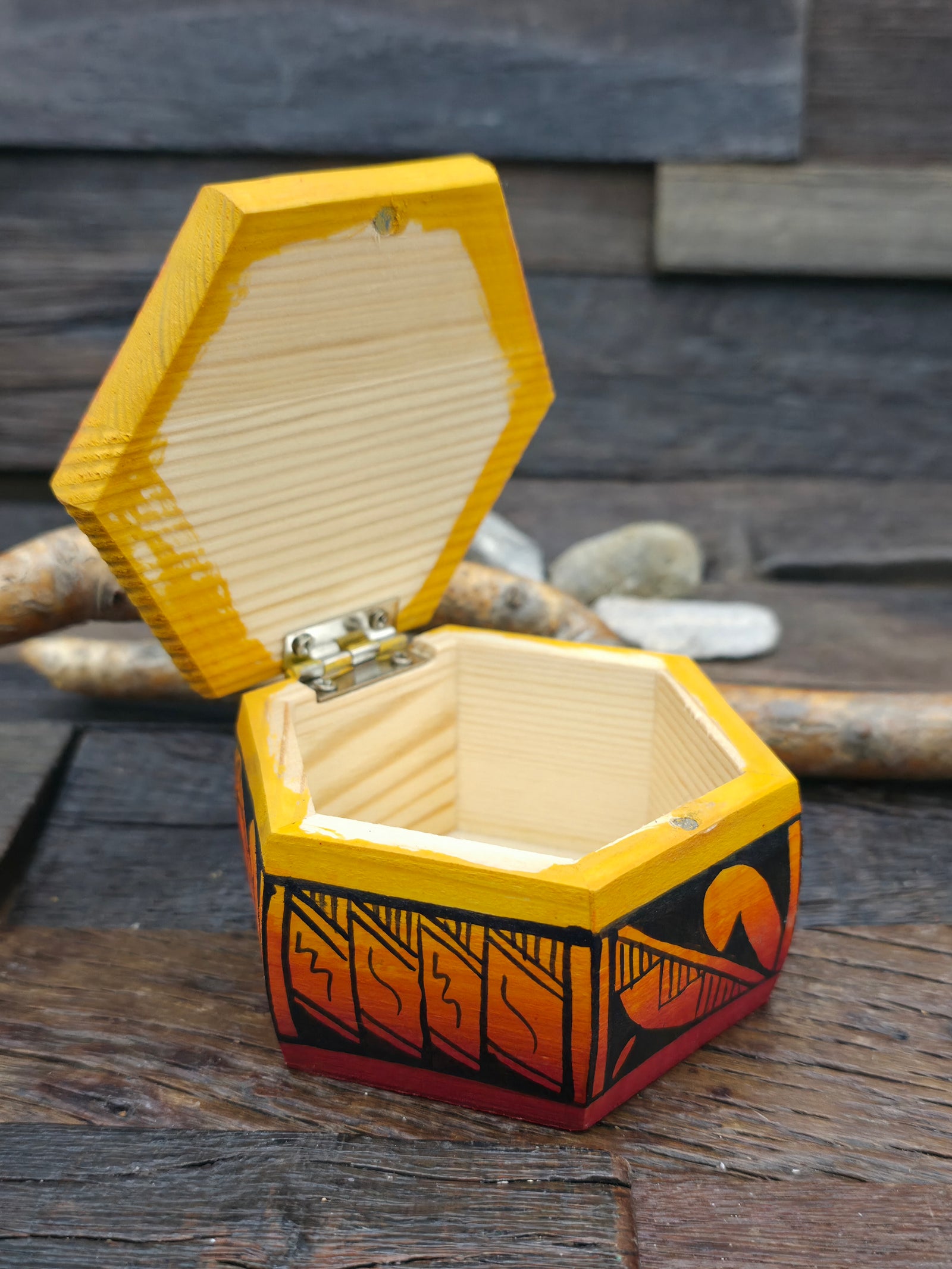Handpainted Wooden Trinket Box by Andy Tsosie - Pottery - 3 in. by 3 in. by 2 in.