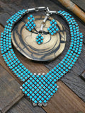 Geometric Sterling Silver Sleeping Beauty Turquoise Necklace and Earring Set by Alice Lister - 18 in.