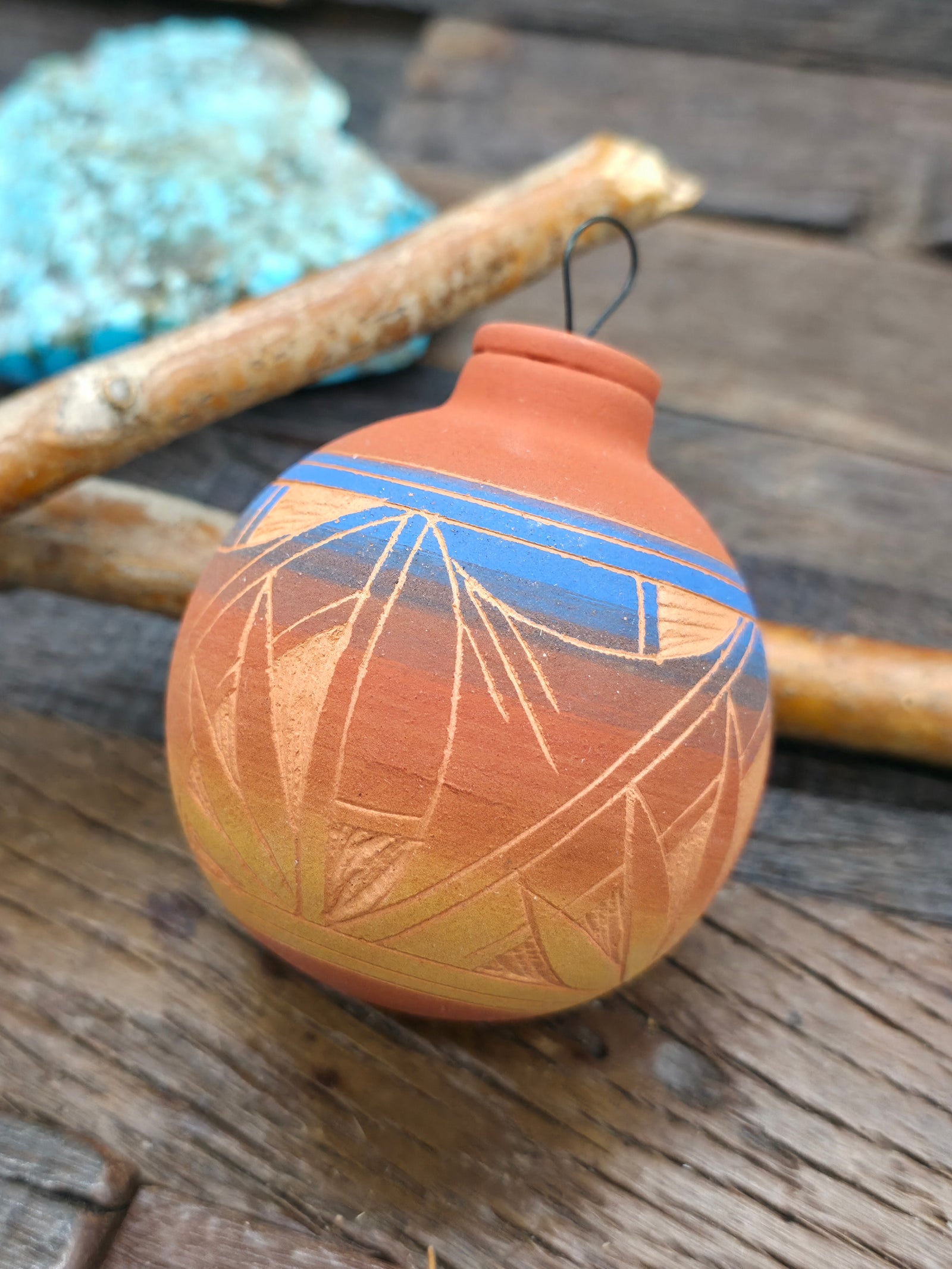 Navajo Etched Christmas Ornament Bauble by Viveca Tsosie - Red