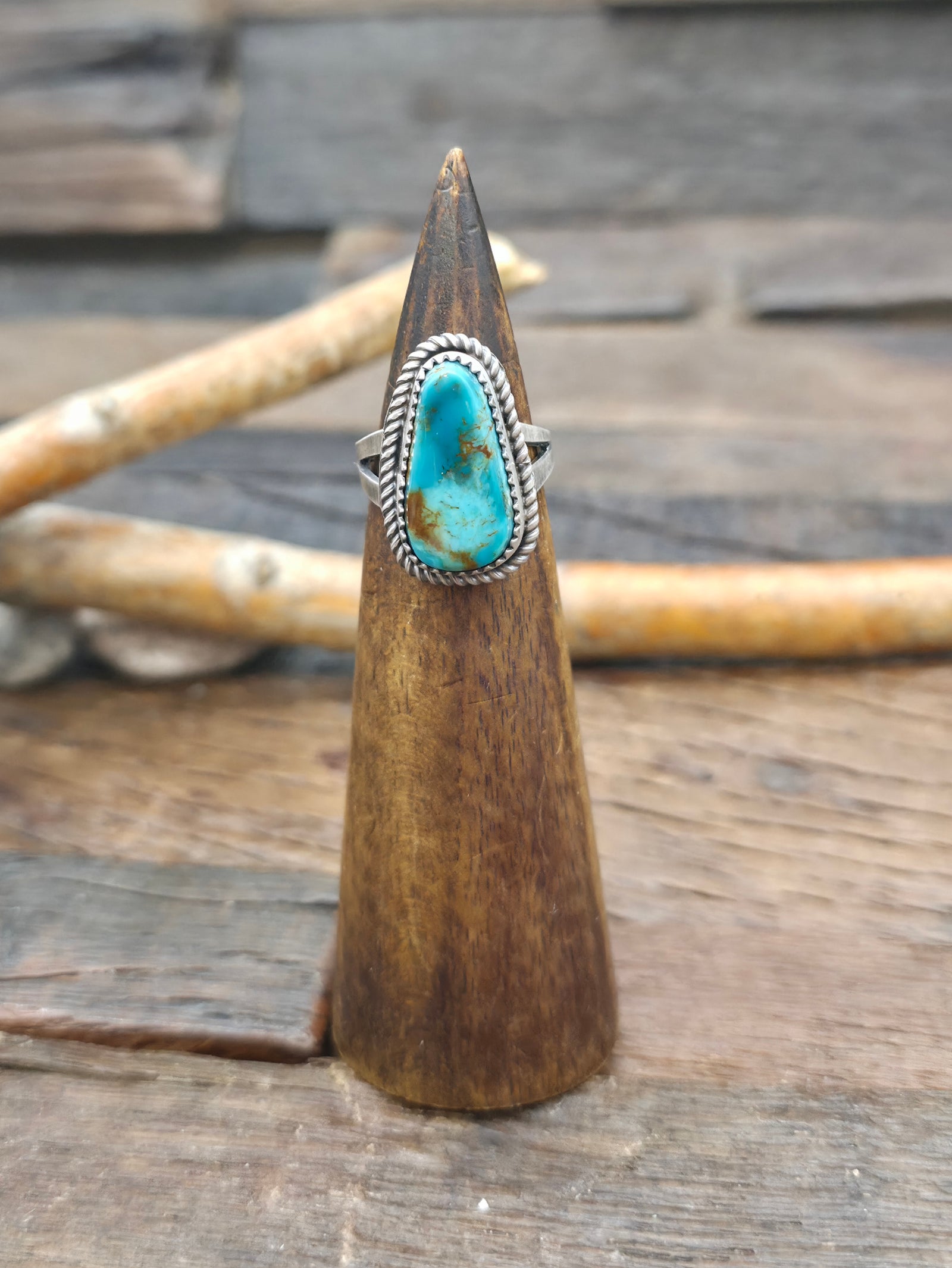 Sterling Silver Candelaria Turquoise Ring by L. Ganado - Size 7