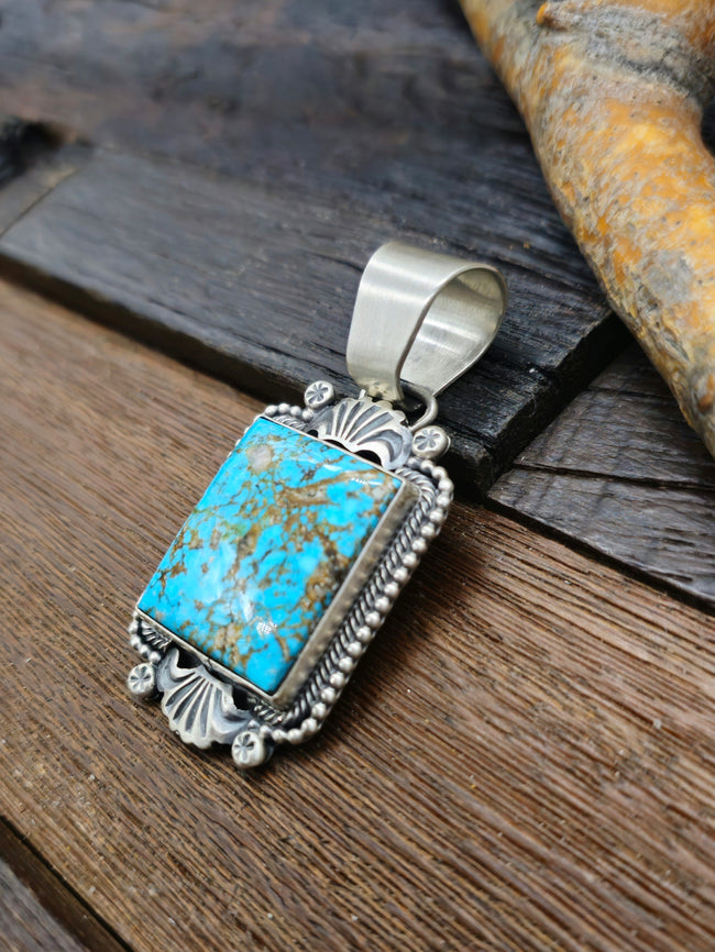 Turquoise Pendant with Stamped Sterling Silver by Darrin Livingston