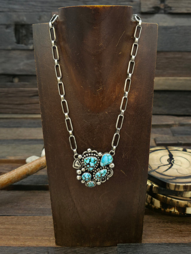 Sterling Silver Kingman Turquoise Baroque Cluster Pendant Necklace by Mary Ellen - 19 in.