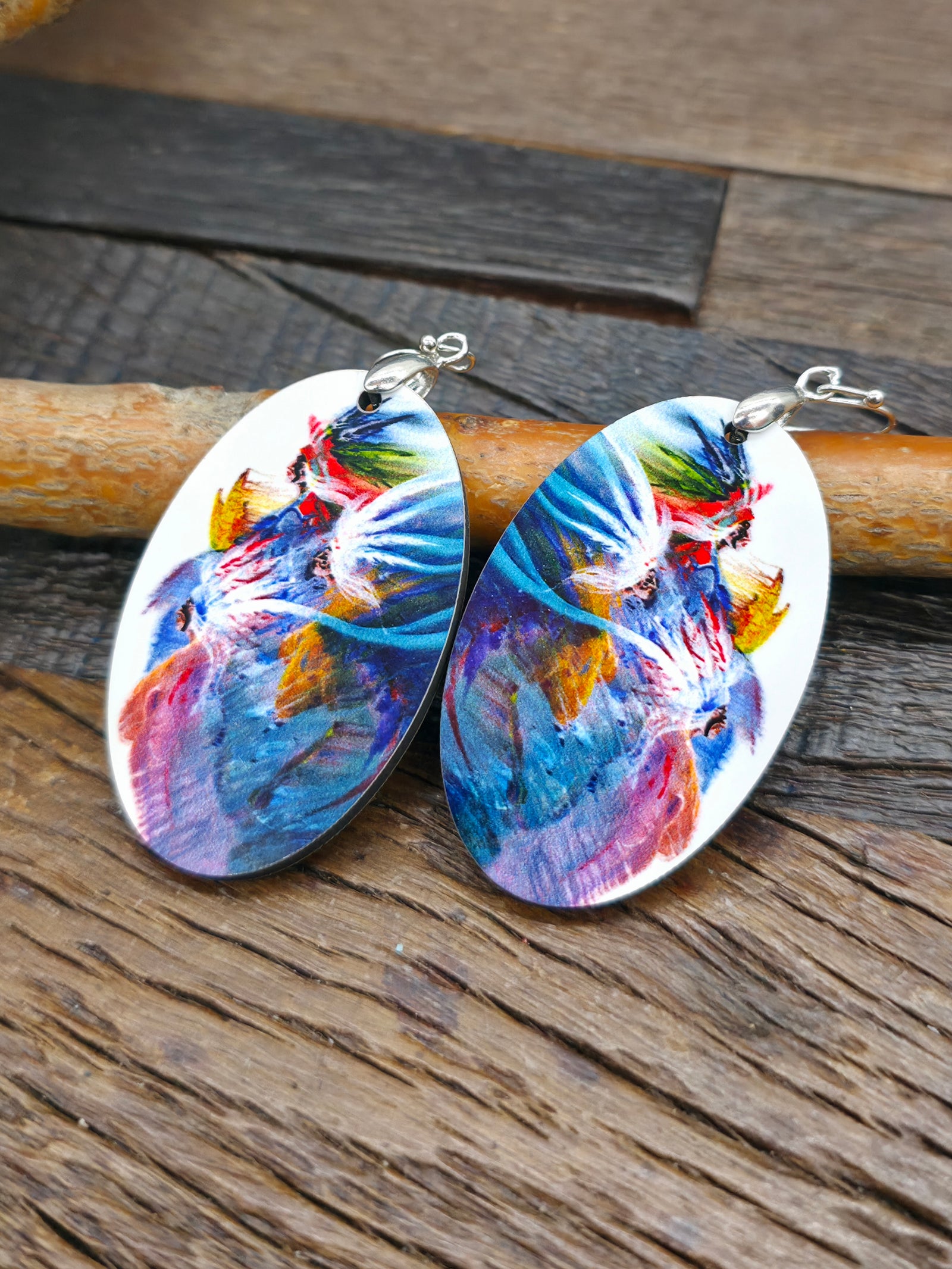 Art Earrings by Bill and Tracy Rabbit - Three Rainbow Figures