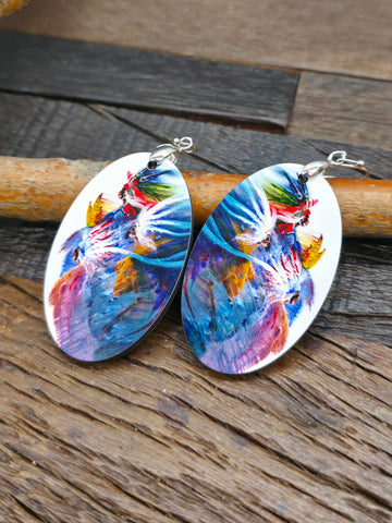 Art Earrings by Bill and Tracy Rabbit - Tree with Three Wolves