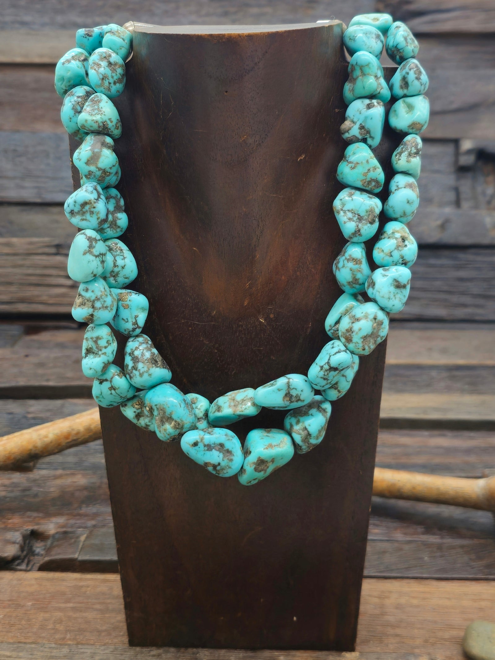 Vintage/Estate Two Strand Blue Turquoise Nugget Necklace - 19 in.