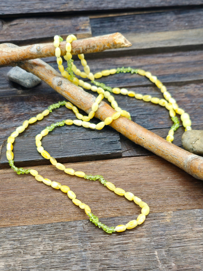 Yellow Amber and Peridot Necklace - 46 in.  NON-NATIVE MADE