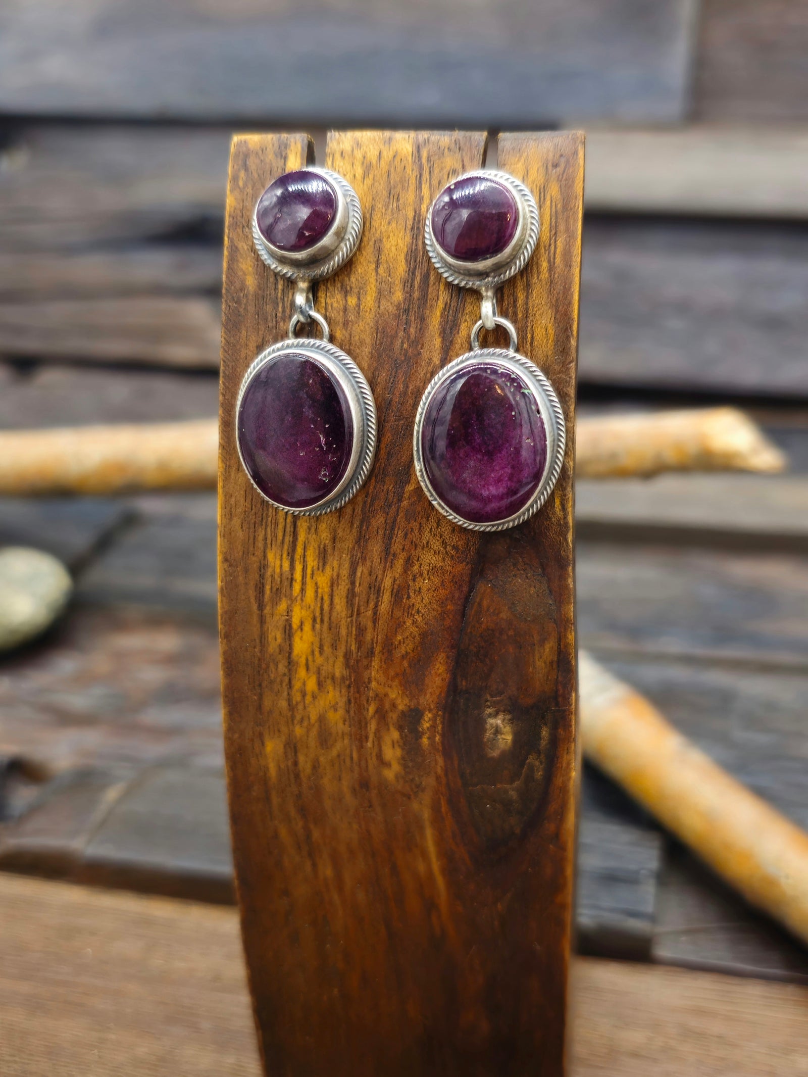 Two Stone Purple Spiny Earrings by Kathleen Livingston
