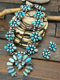 Sterling Silver Mixed Turquoise Squash Blossom Necklace and Earring Set by 