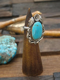 Sterling Silver Flower Applique and Turquoise Ring by Brenda Jimenez - Adjustable