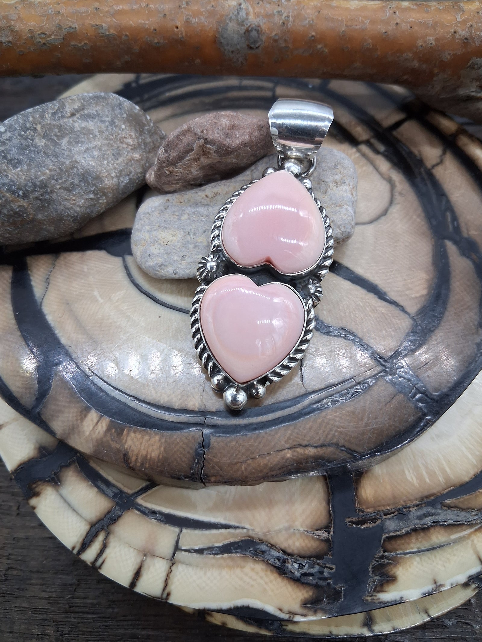 Double Heart Conch Sterling Silver Pendant by Robert Chakey