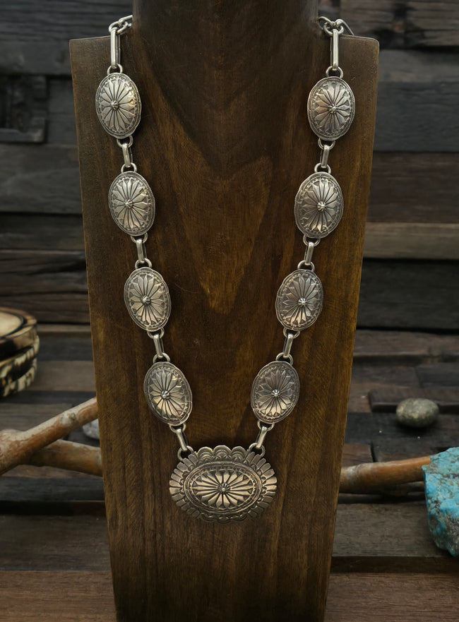 Stamped Sterling Silver Concho Necklace - 24 in.