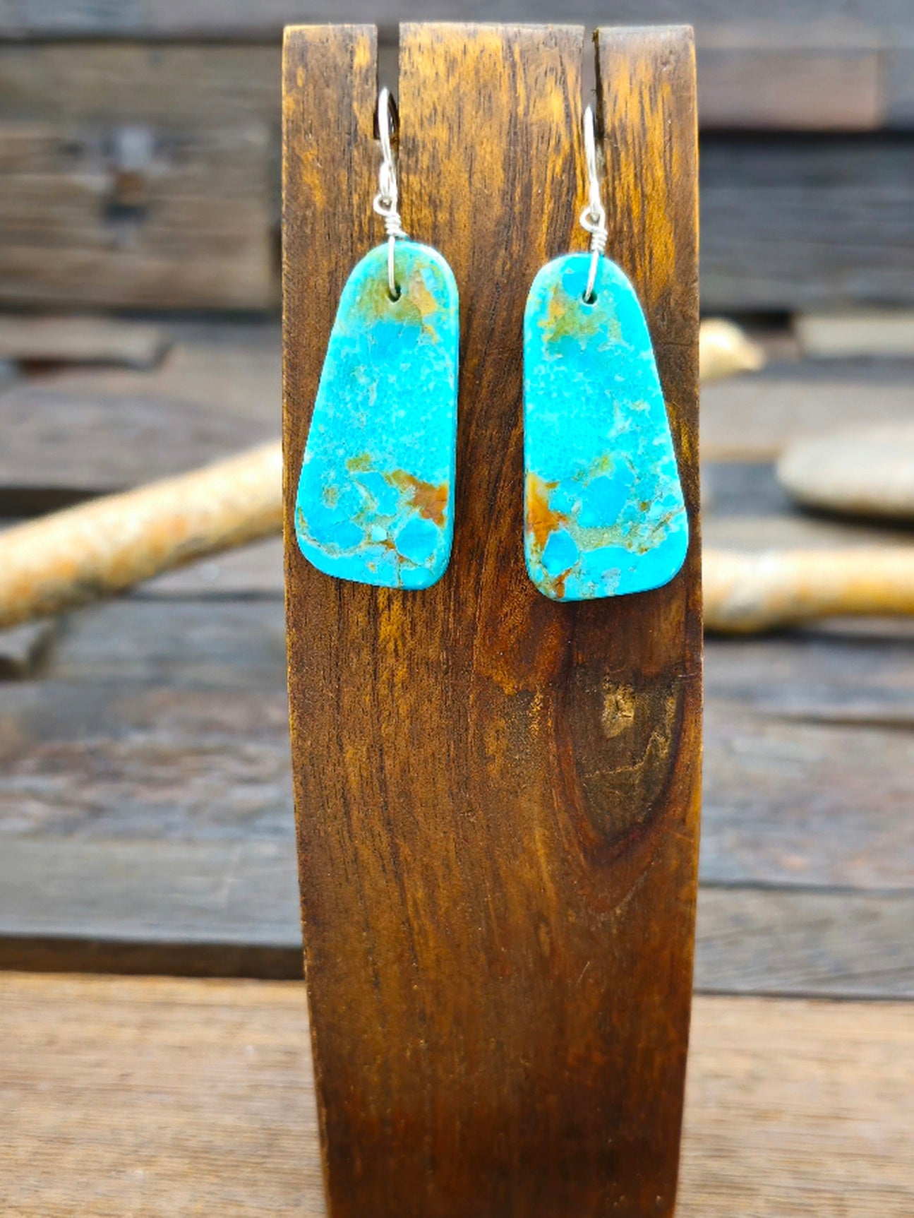 Blue Turquoise Slab Earrings by Marcella Castillo