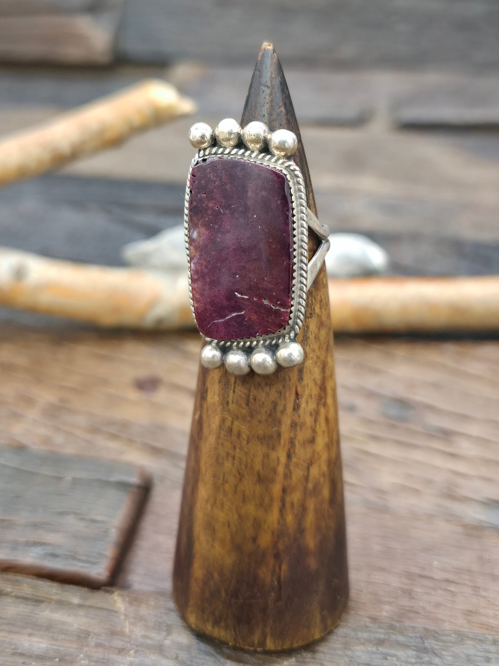 Sterling Silver Purple Spiny Oyster Ring by Selena Warner - Size 7