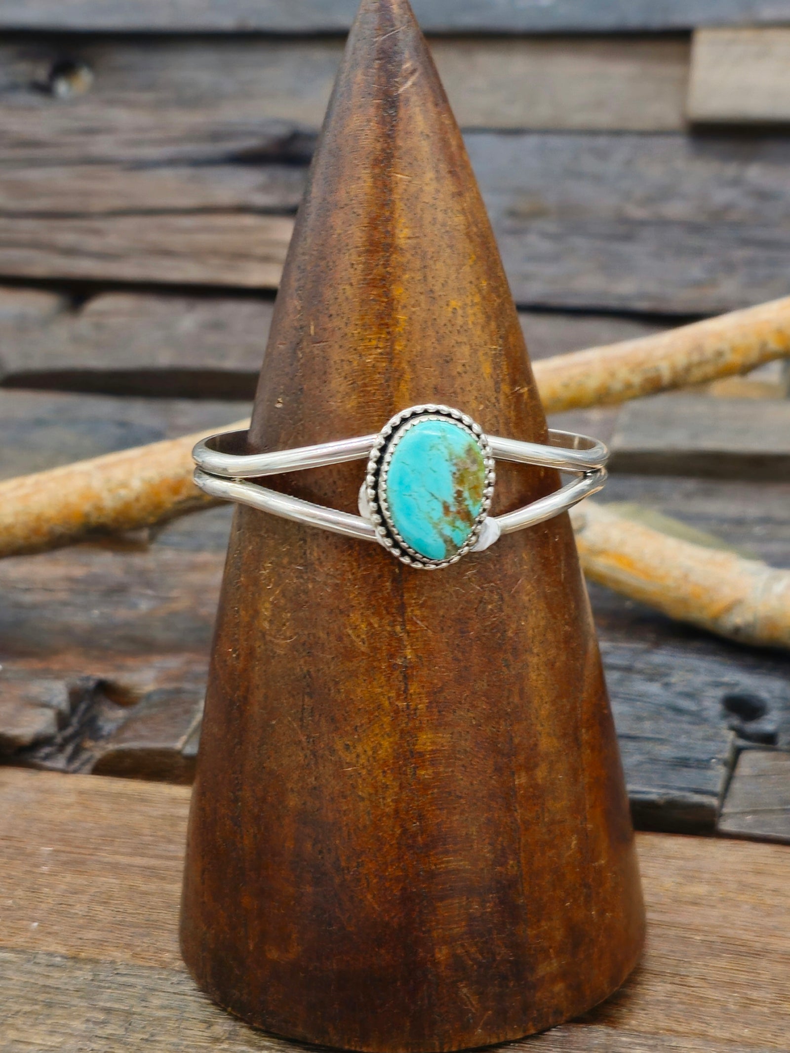 Single-Stone Turquoise Sterling Silver Cuff by Rosella Paxton - 6 1/4 in.