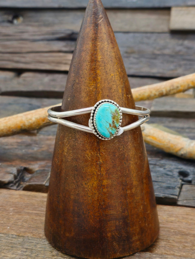 Single-Stone Turquoise Sterling Silver Cuff by Rosella Paxton - 6 1/4 in.