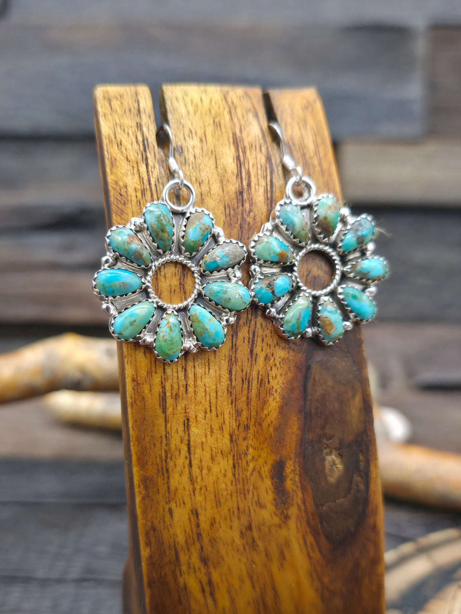 Sterling Silver Green Turquoise Circular Hook Earrings by Ophelia Moses - 1 in.