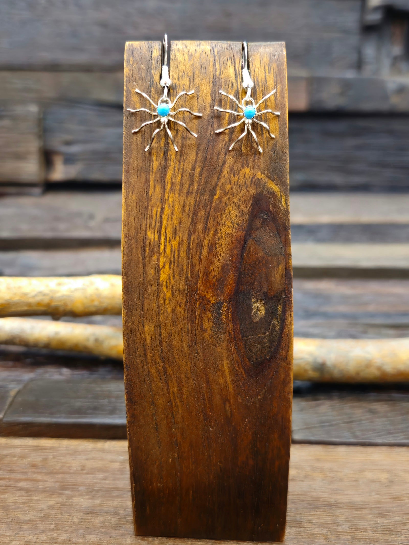 Sterling Silver and Turquoise Spider Dangle Earrings by Lucille Platero