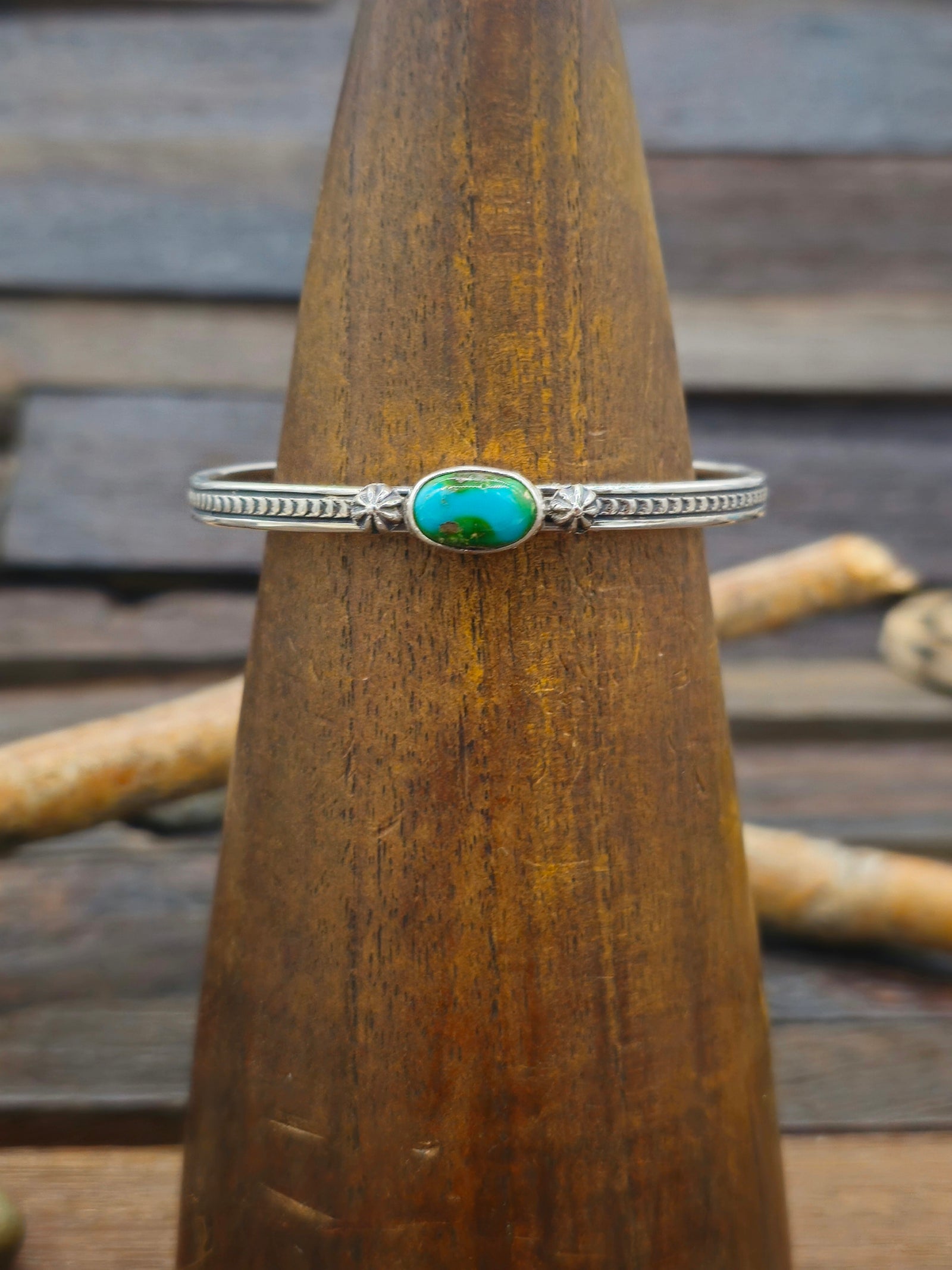 Sonoran Turquoise and Sterling Silver Cuff by Gene Delgarito - 6 in.