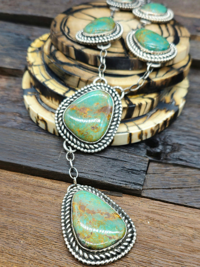 Six Stone Iron Mountain Turquoise Lariat by Jacob Troncosa 24 in.