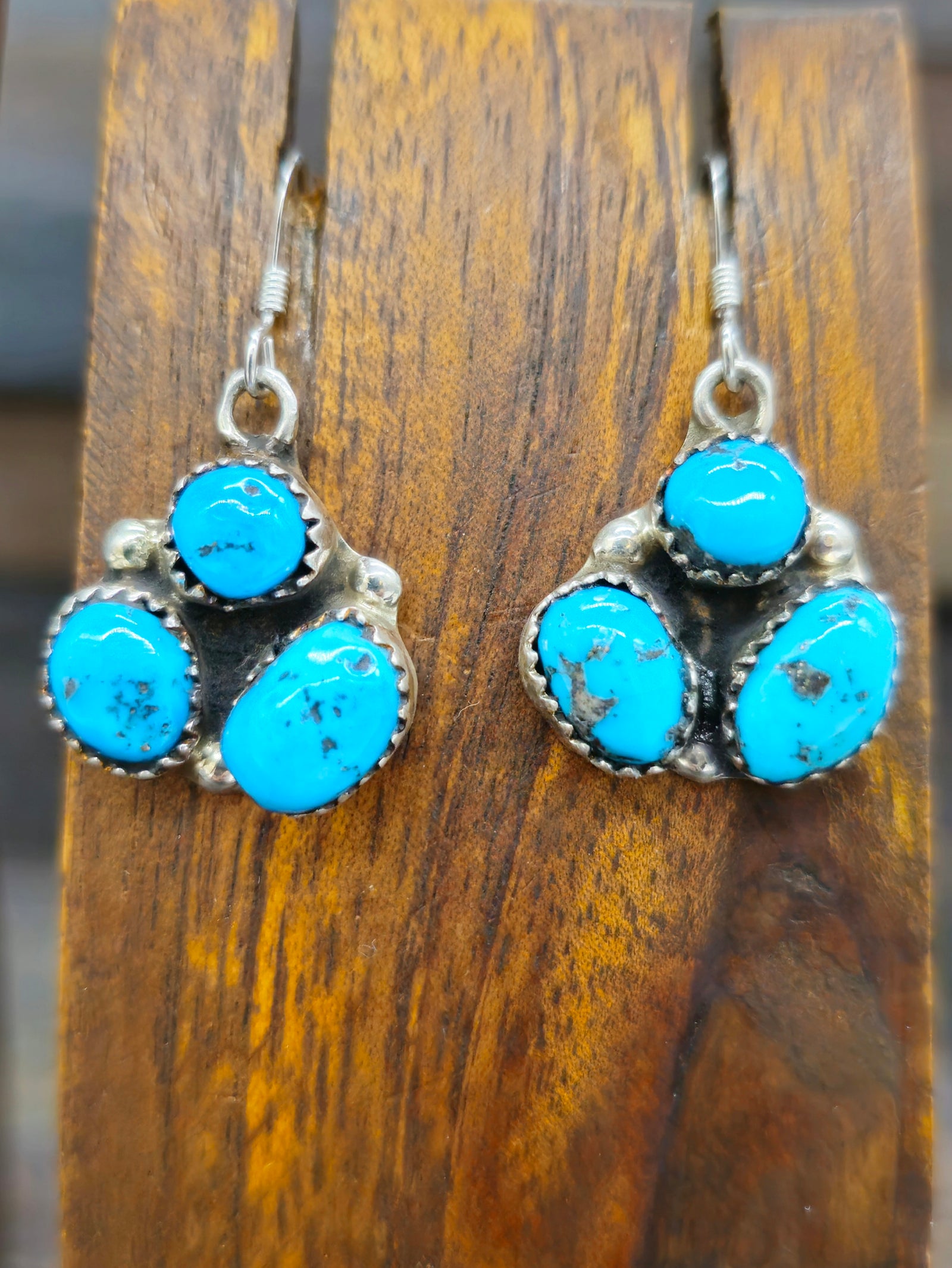 Sterling Silver and Turquoise Squash Blossom Necklace and Earring set by Vangie Tsabetsaye 19 in.
