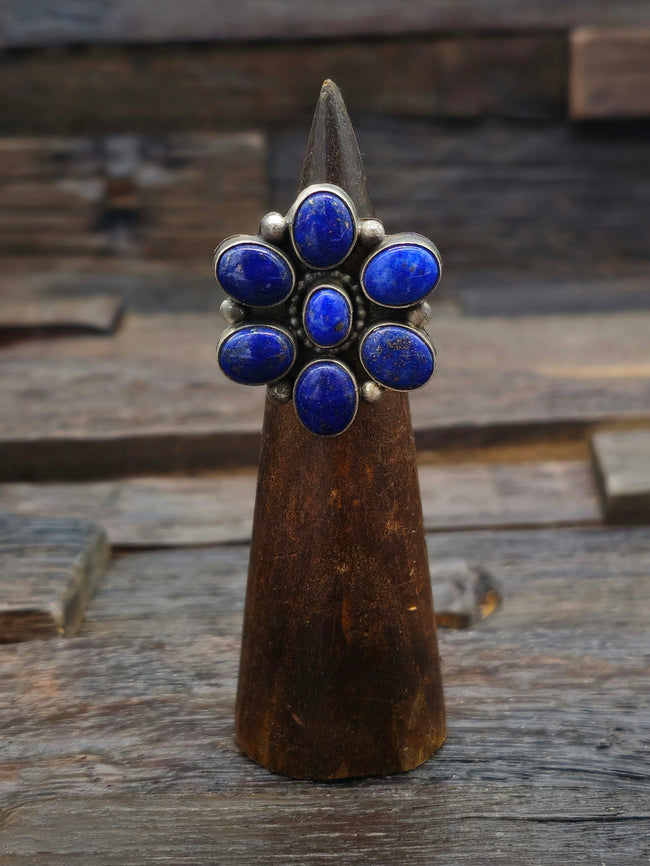 Oxidized Sterling Silver Lapis Lazuli Cluster Ring - Adjustable