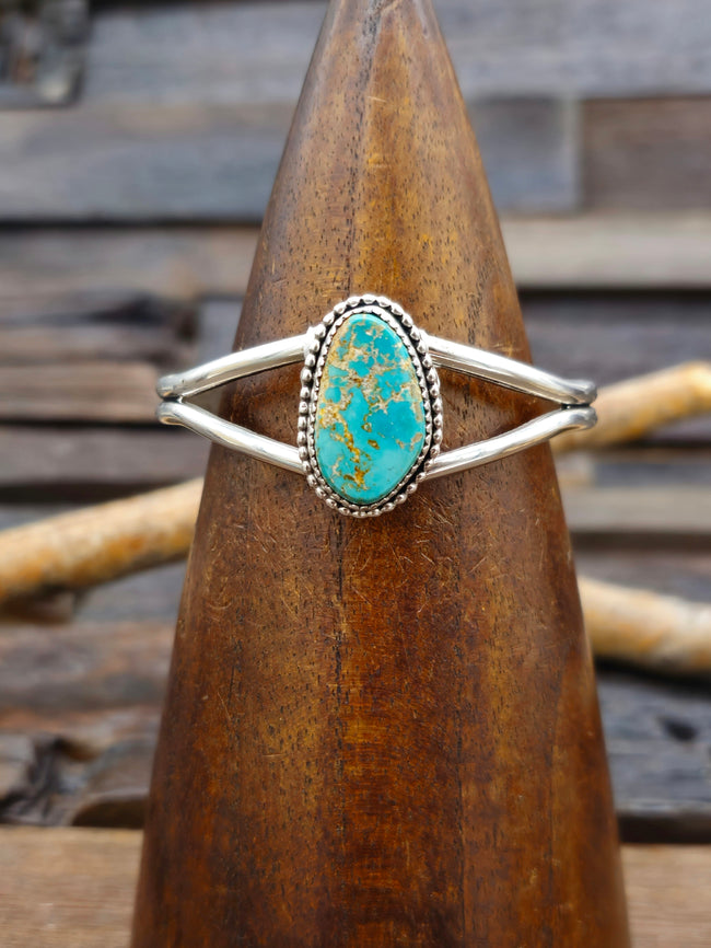 Single-Stone Turquoise Sterling Silver Cuff by Rosella Paxton - 6 1/4 in.