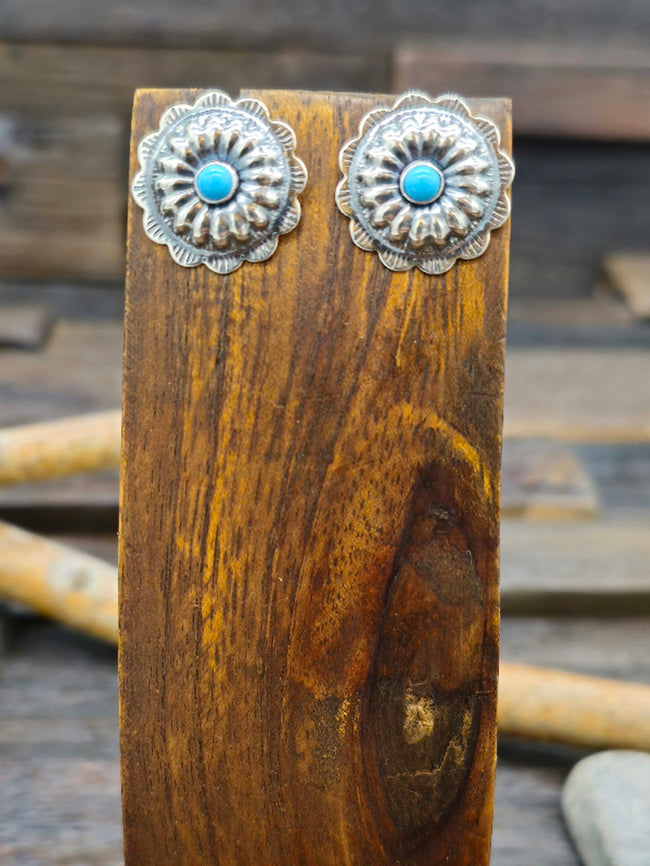 Sterling Silver Concha Post Earrings with Turquoise