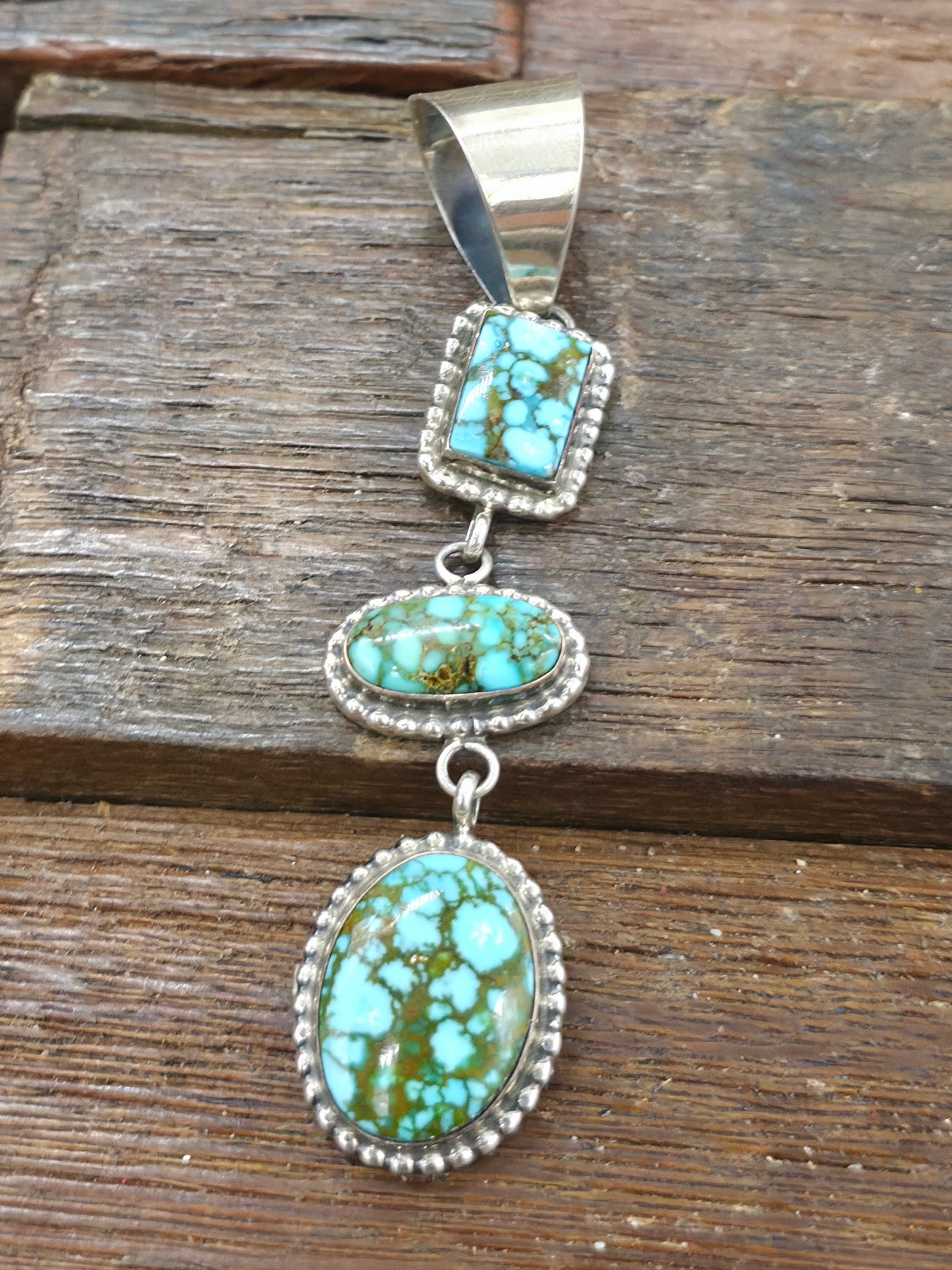Sterling Silver Kingman Turquoise Pendant by E.M. Linkin - 3 1/4 in. by 5/8 in.