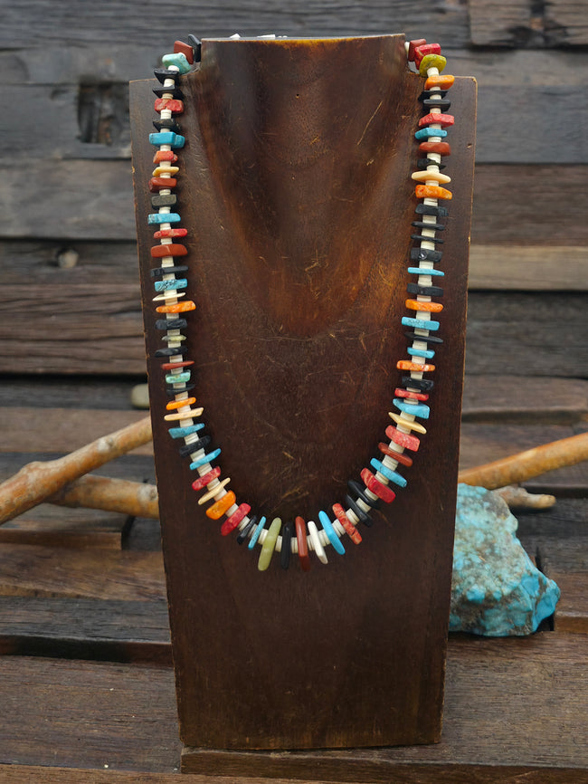 Multi Stone Necklace with Square and Heishi Beads by Pula Calabaza - 19 in. - Stones Vary