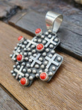 Cross-Shaped Sterling Silver Raindrop and Coral Pendant by Geneva Apachito