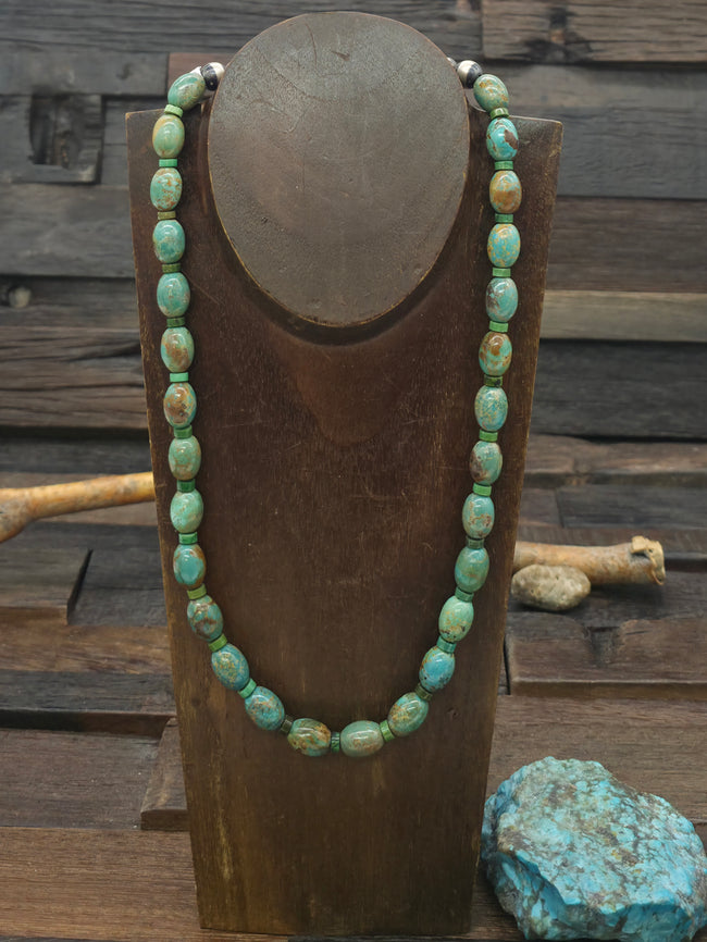 Green Skyhorse Turquoise Barrel Bead Necklace by Fred Archuleta - 22 in.