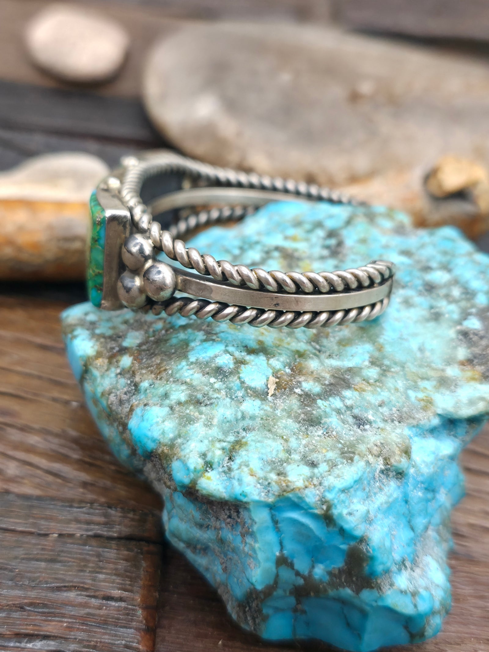 Three Stone Sterling Silver Sonoran Turquoise Cuff by Nila Johnson - 6 1/4 in. with Gap