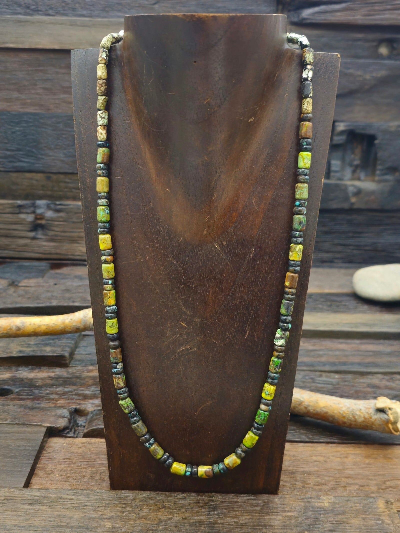 Green Sky Horse Turquoise Barrel Bead Necklace - 24 in.