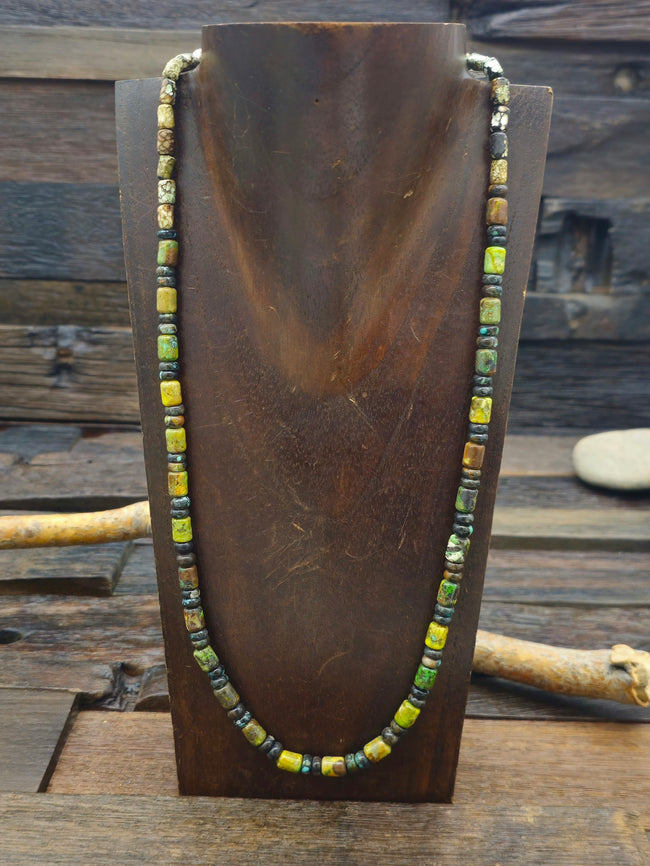 Green Sky Horse Turquoise Barrel Bead Necklace - 24 in.