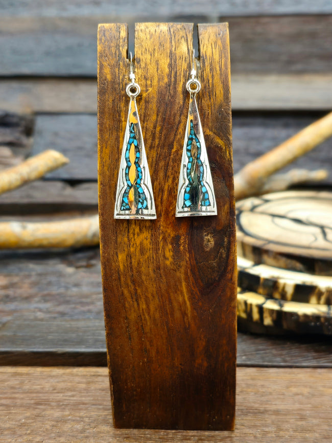 Sterling Silver Chip Inlay Turquoise Earrings by Joleen Yazzie