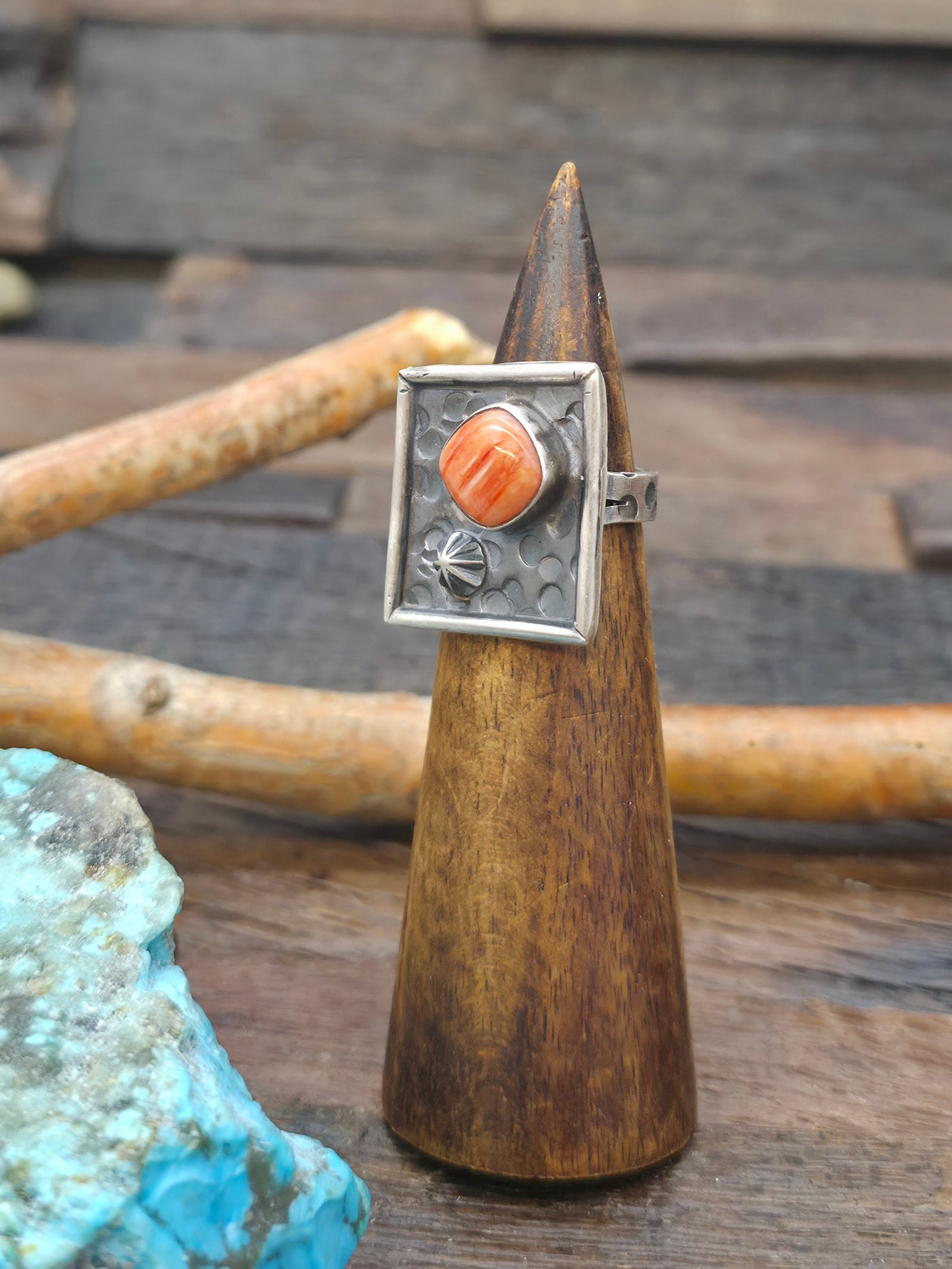 Hammered Sterling Silver Spiny Oyster Ring by Rosella Paxson - Adjustable