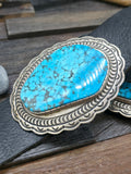 Stamped Sterling Silver Kingman Turquoise Concho Belt by Delbert Delgarito - 60 in.