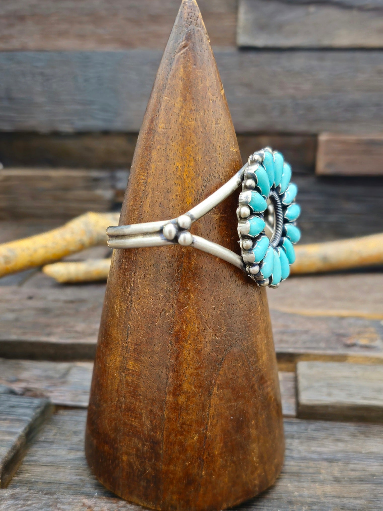 Circular Turquoise Cluster Bracelet by Harrison Bitsue