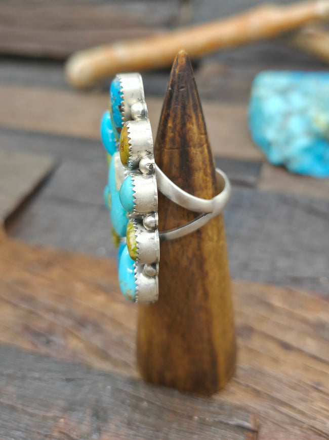 Sterling Silver Mixed Turquoise Cluster Ring by A. Spencer - Adjustable