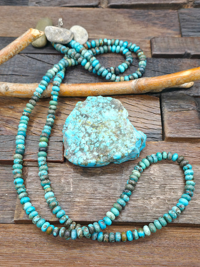 Blue Skyhorse Turquoise Strand Beaded Necklace - 50 in