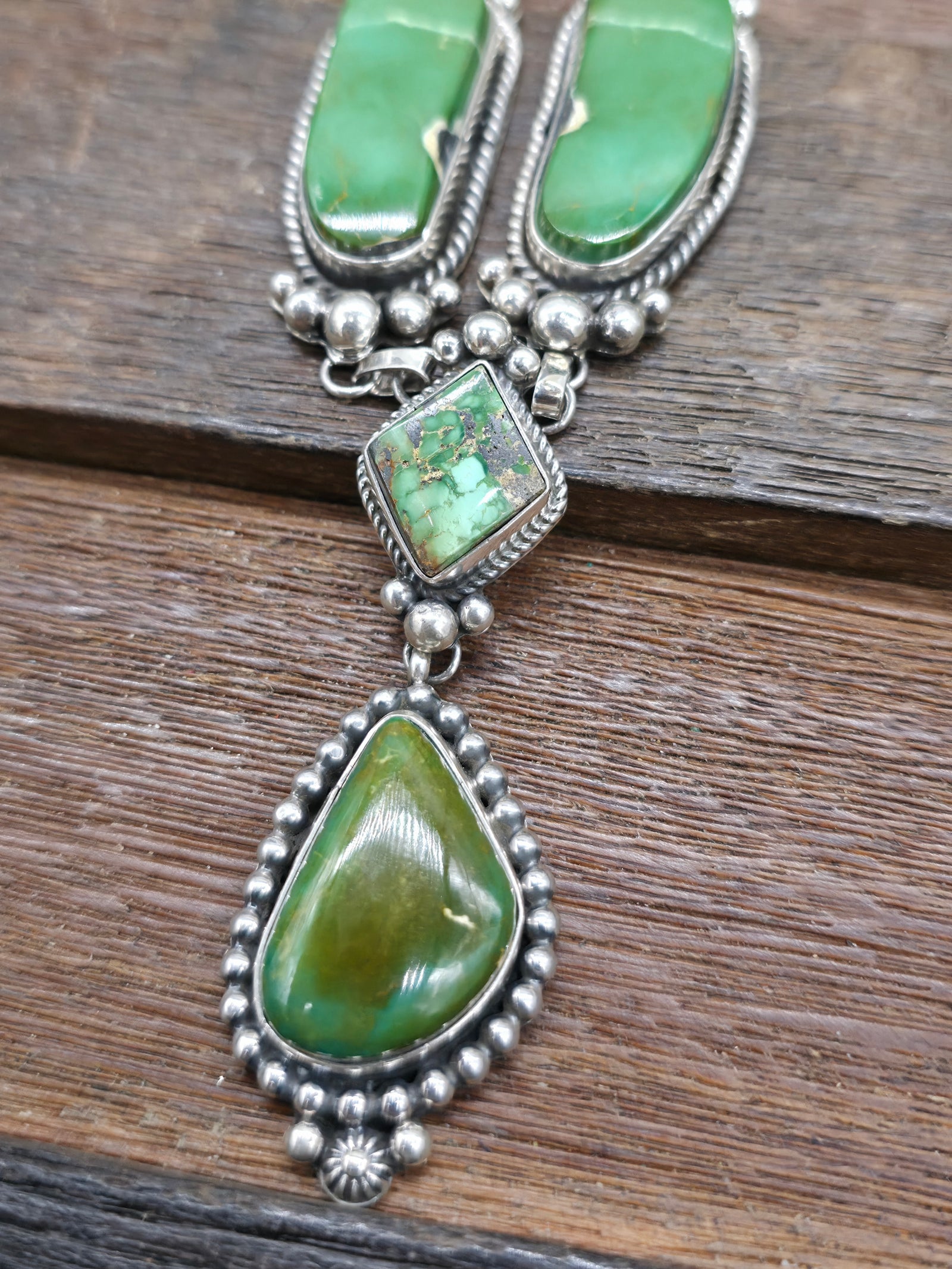 Sterling Silver and Kings Manassa Turquoise Lariat Necklace and Earring Set by Rosella Paxson - 26 in. with 3 in. Drop