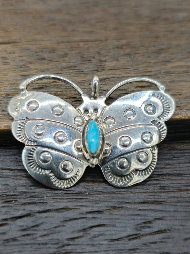 Sterling Silver and Turquoise Butterfly Pendant by S. Jack