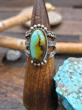 Oxidized Stamped Sterling Silver Ring with Royston Turquoise by Vernon Jackson - Size 11 1/2