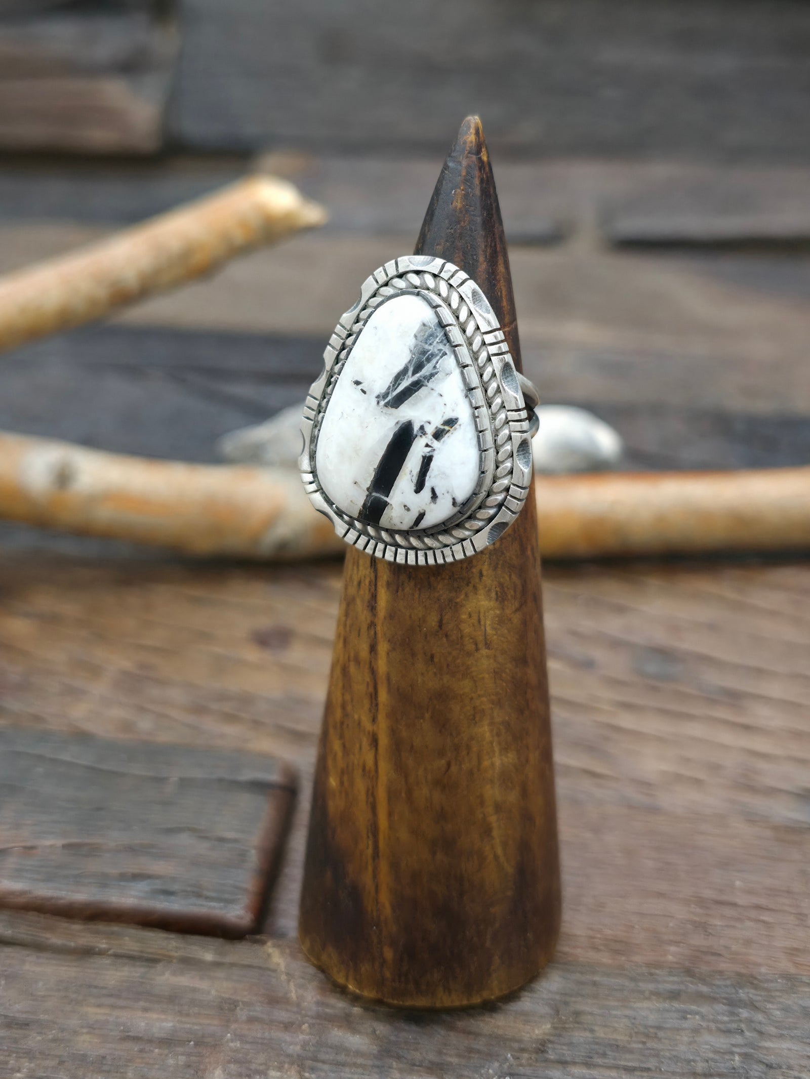 Sterling Silver White Buffalo Ring by Walter Vandever - Size 7