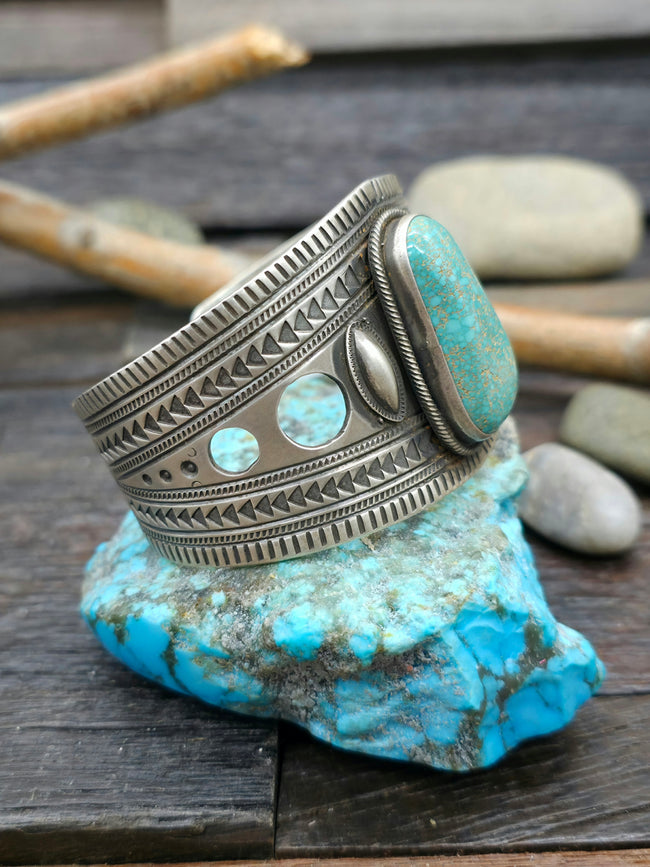 Turquoise Sterling Silver Bracelet by Julian Chavez - 7 in.