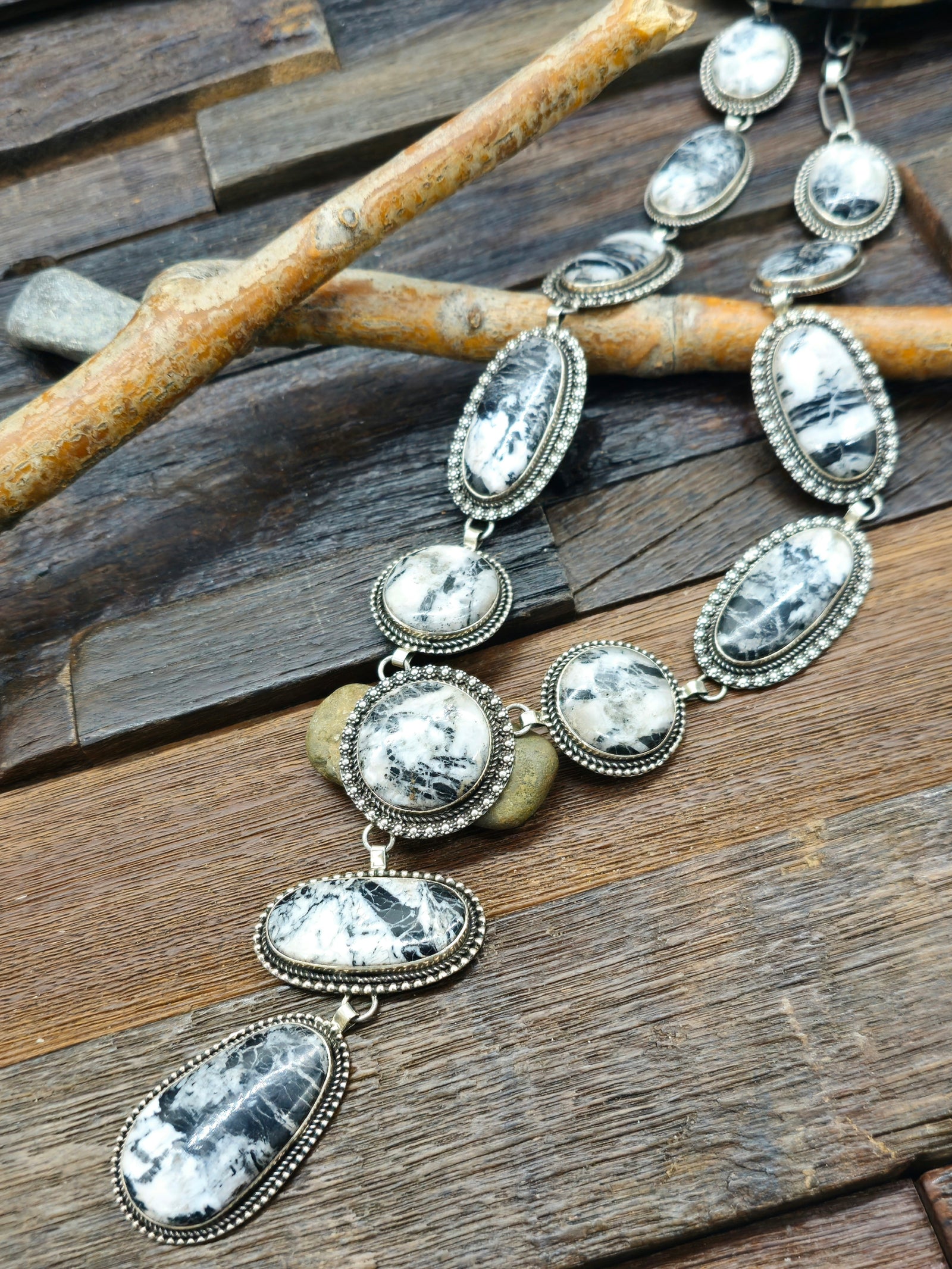 White Buffalo Lariat Necklace by Randall Endito - 24 in.