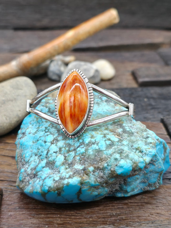 Sterling Silver Orange Spiny Oyster Cuff Bracelet - 6 1/4 in. with Gap