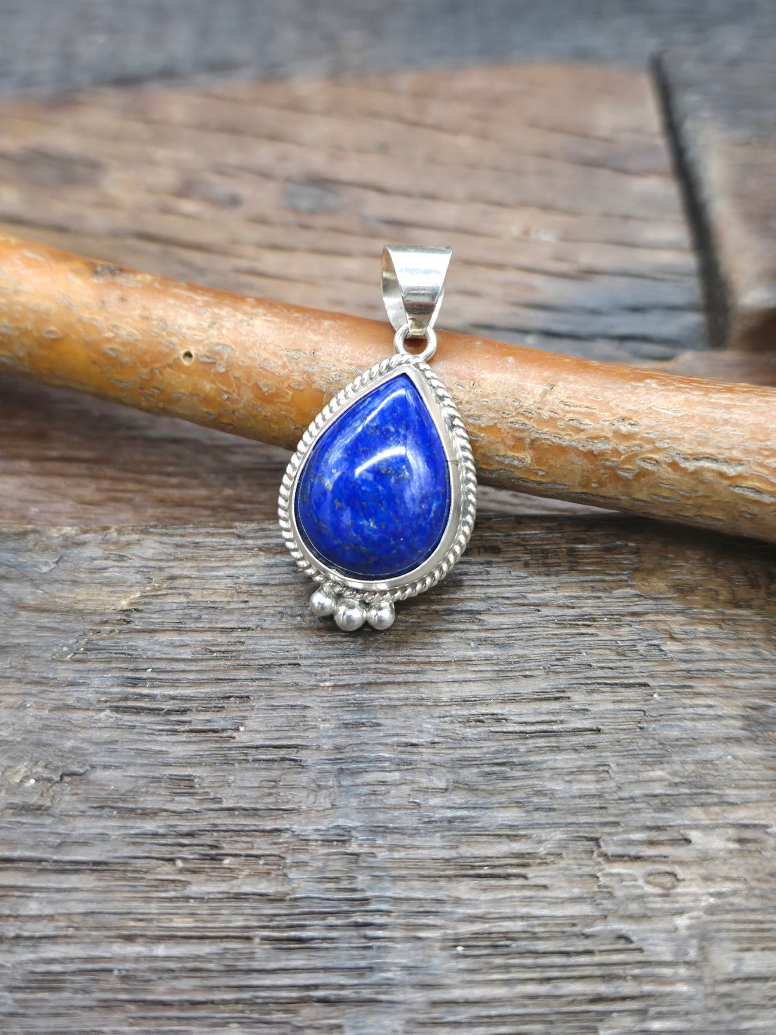 Sterling Silver Lapis Lazuli Pendant by B. Begay - 1 3/8 in. by 3/4 in.