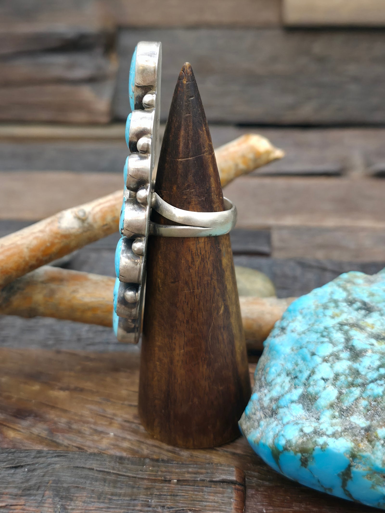 Kingman Turquoise Sterling Silver Cluster Ring Size by Travis James - Size 9 1/2