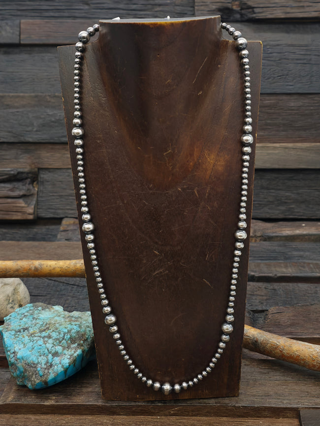 Mixed Oxidized Sterling Silver Bead Necklace - 22 in.